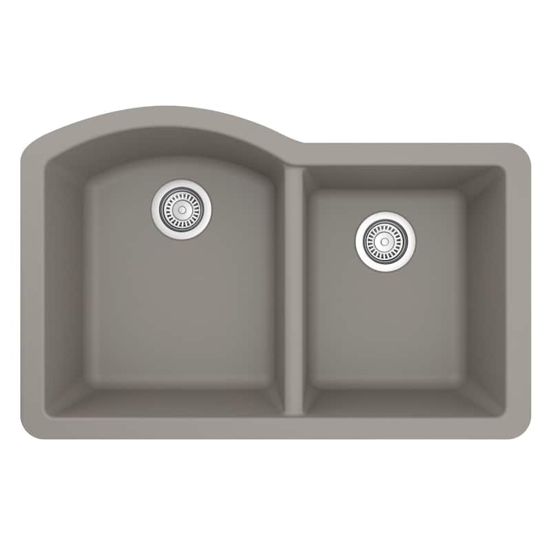 Karran Undermount Quartz Double Bowl Kitchen Sink - Concrete