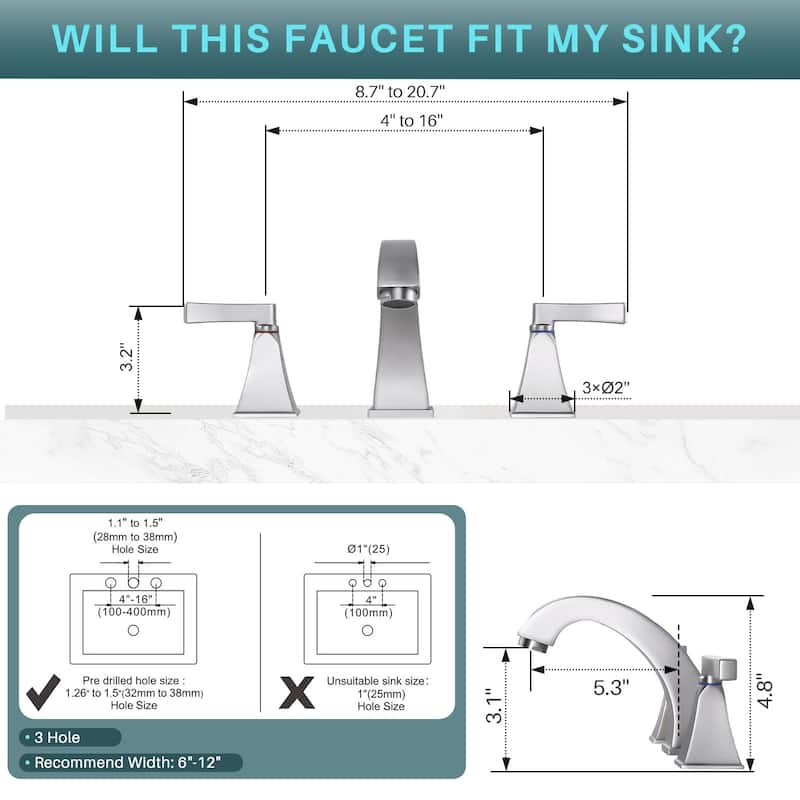 WOWOW 8 in. Widespread Double Handle Bathroom Faucet