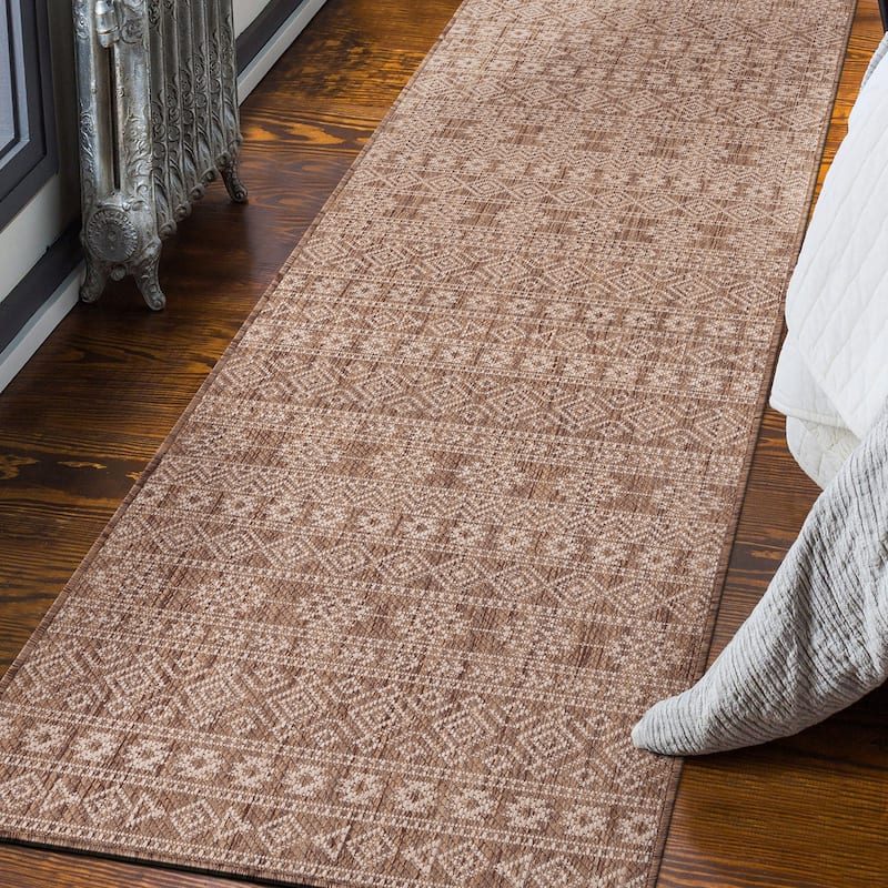 World Rug Gallery Geometric Boho Textured Flat Weave Indoor/Outdoor Area Rug