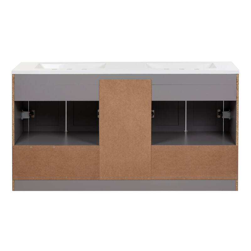 Spring Mill Cabinets Nimay 60.5" Double Bathroom Vanity With 5 Drawers, 2 Cabinets, and White Sink Top