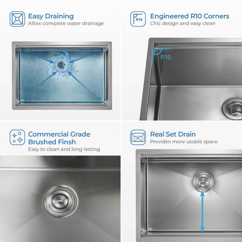 Handcrafted Single-bowl 16-gauge Stainless Steel Undermount Sink Set