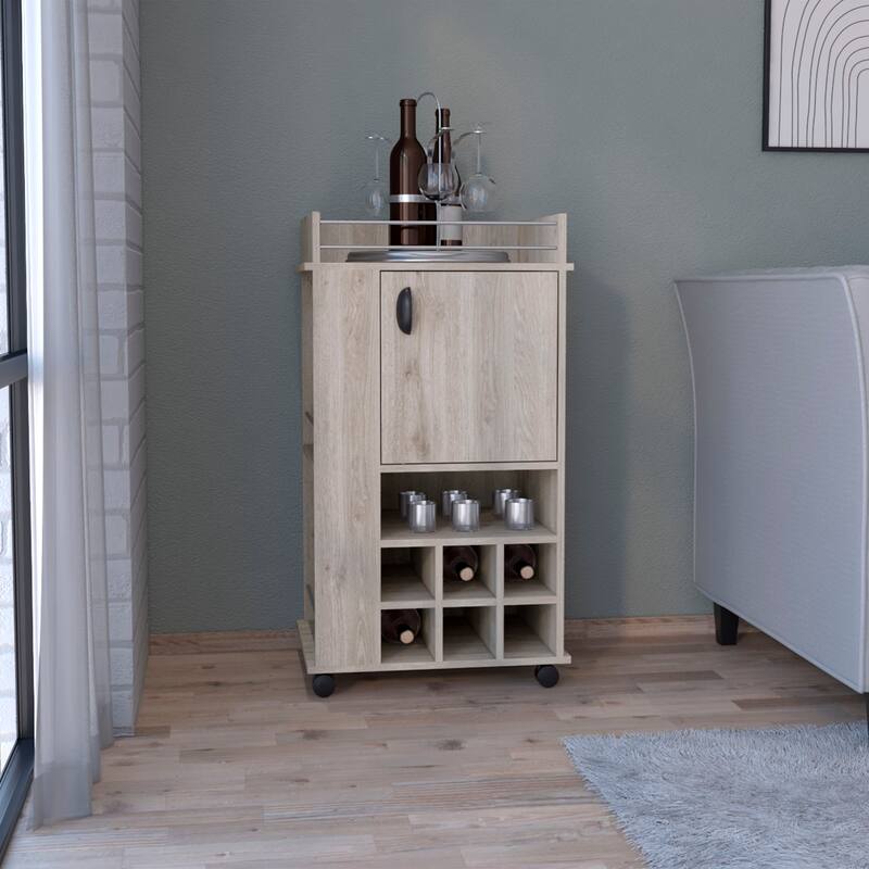 Rolling Bar Cart with 6 Wine Rack, White Finish, Pre-Drilled Holes & Easy Assembly for Home Use