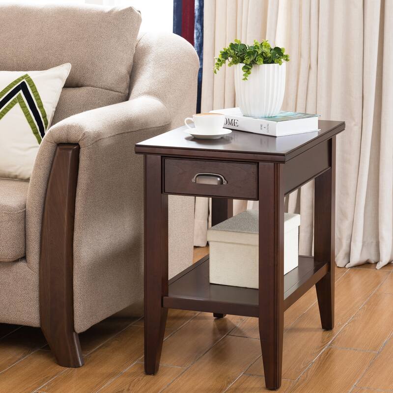 Laurent Narrow Solid Wood Side End Table with Shelf - Chocolate Cherry