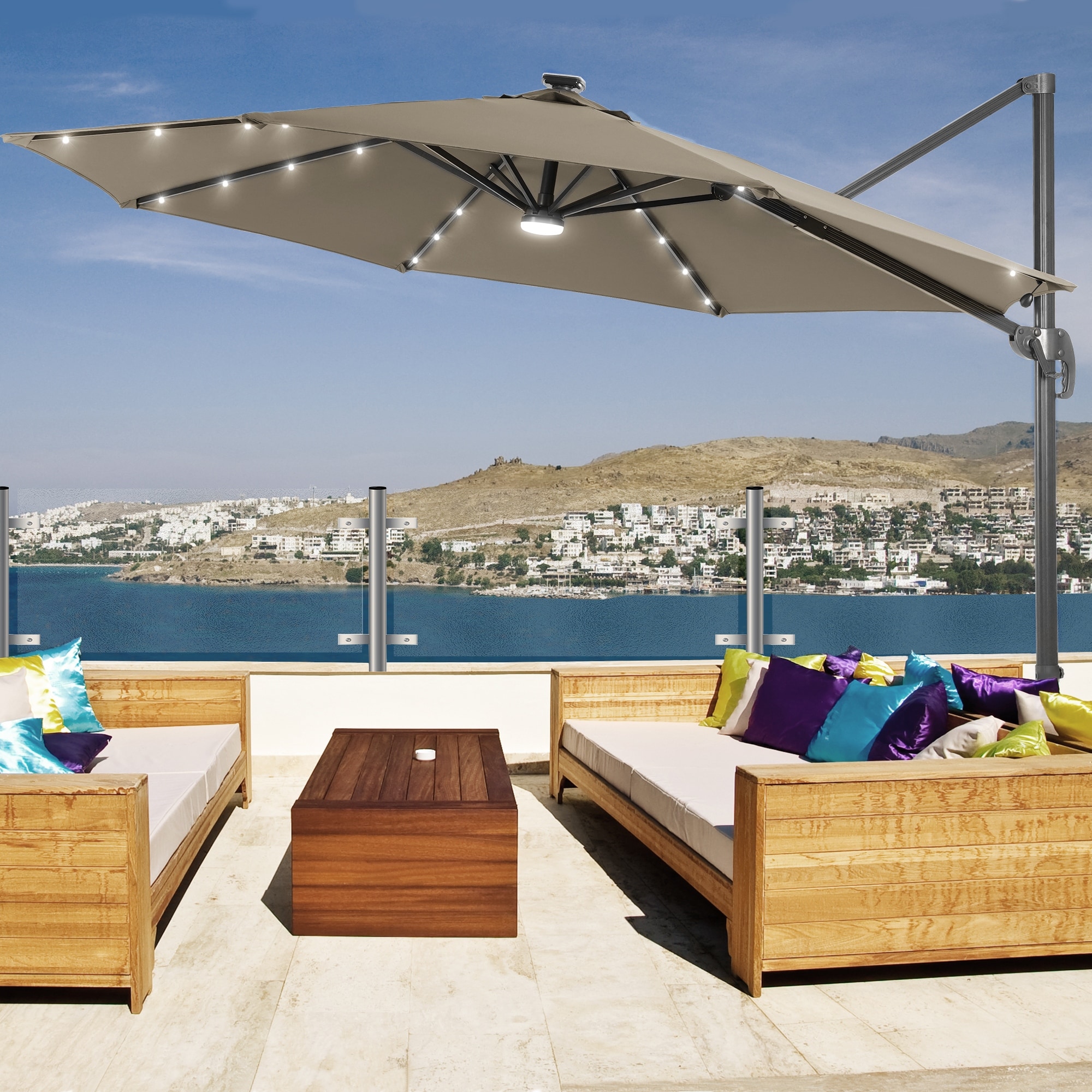 10 Ft LED Offset Cantilever Hanging Patio Umbrella by LIVOOSUN