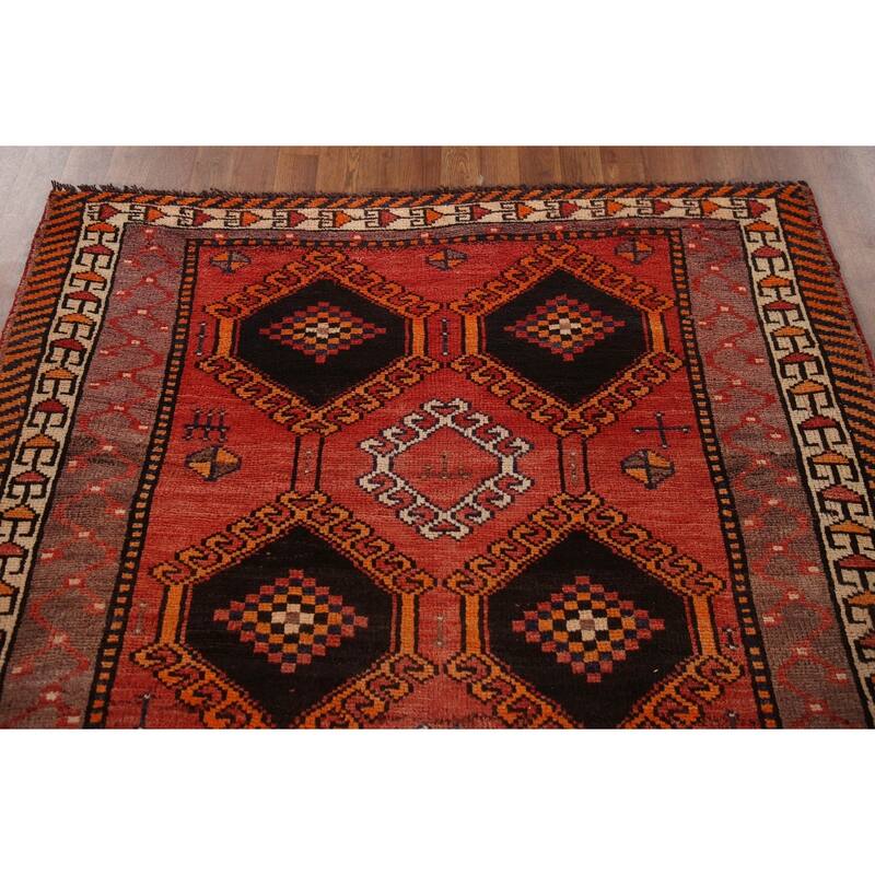 Geometric Orange Shiraz Persian Vintage Rug Hand-knotted Wool Carpet - 4'11"x 7'11"