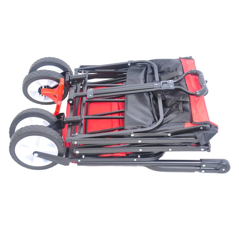 Collapsible Outdoor Utility Wagon, Foldable Garden Portable Hand Cart with Drink Holder & Adjustable Handles