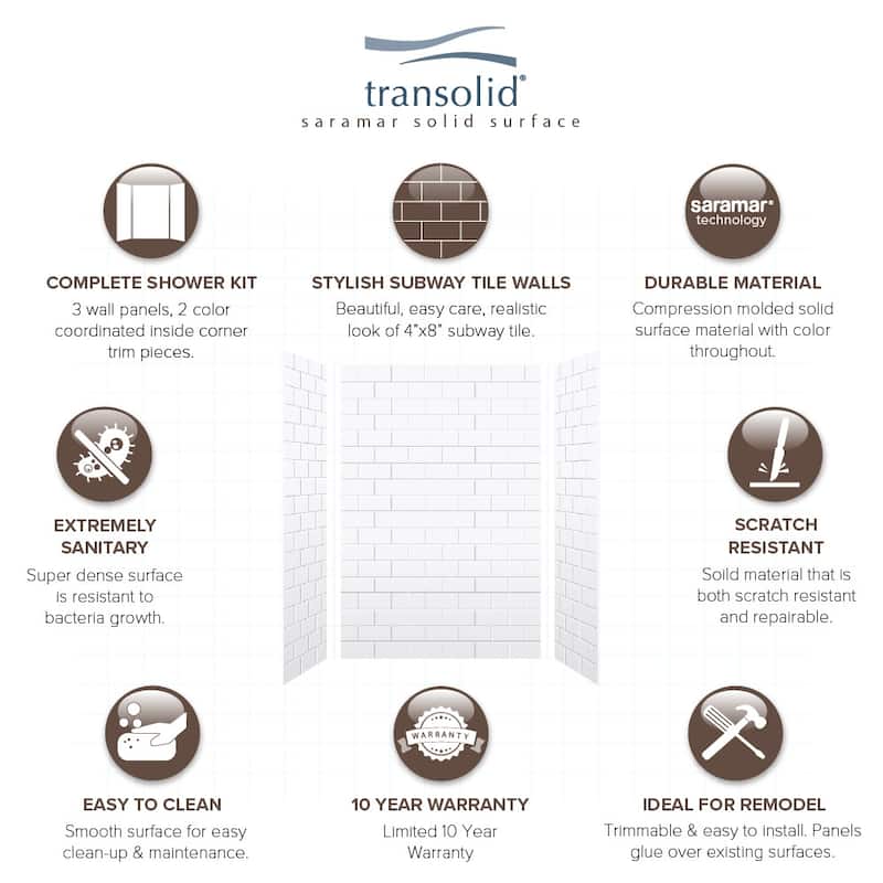 Transolid SWK483672 SaraMar 48" W x 36" D x 72" H Three Panel Shower