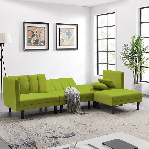 Reversible Sectional Sofa Sleeper with 2 Pillows Light Green
