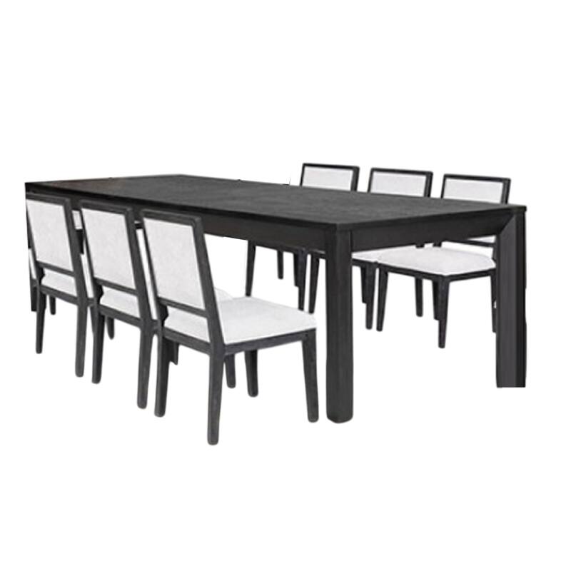 Kizie 7pc Dining Table Set, 94-118 Inch Extendable, Black Wood Chairs