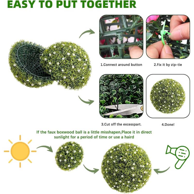 4 Pack 12.5" Artificial Flowers Topiary Balls for Home Decor, Wedding - 12.6 inch