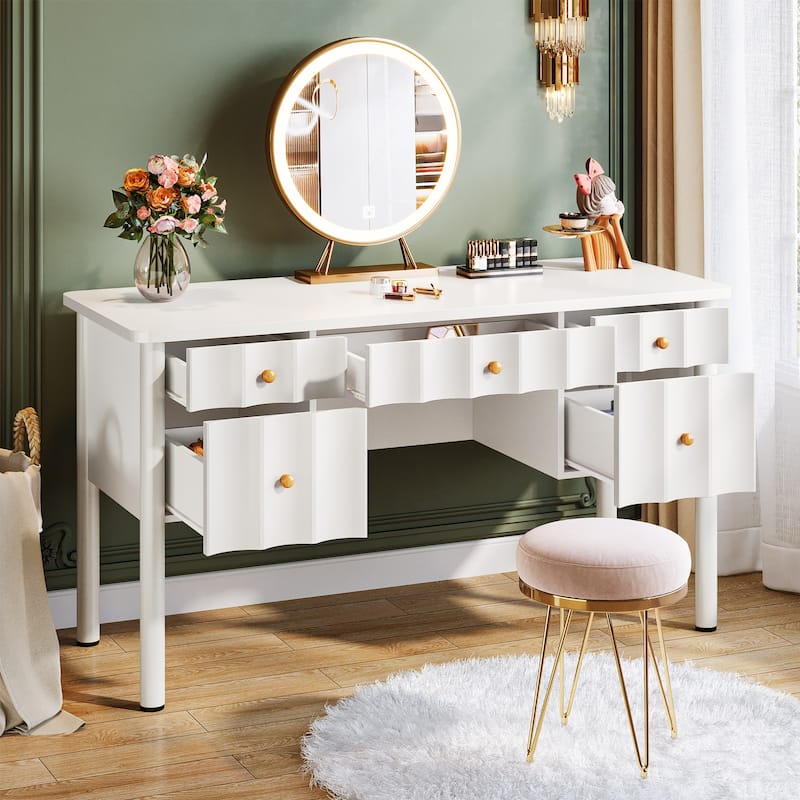 White 55 -inch Vanity Desk with 5 Drawers