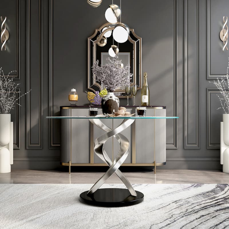 Furniture of America Caia Contemporary Glossy Silver 48-in Dining Table