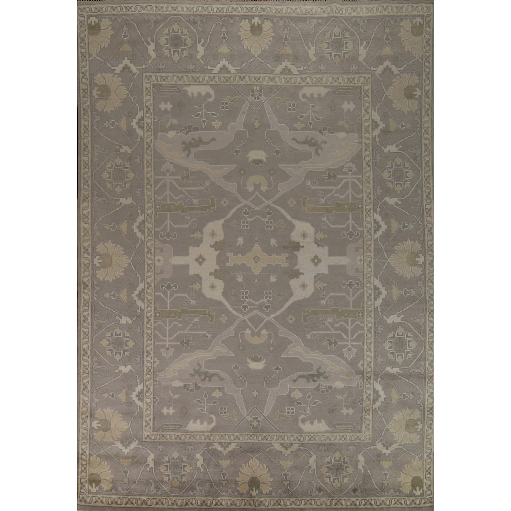 Transitional Gray Oushak Indian Area Rug Handmade Wool Carpet - 8'4" x 11'9"