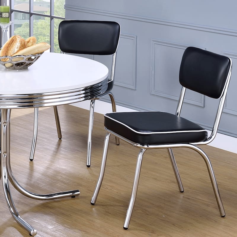 Retro Style Black Leatherette and Chrome Base Dining Chairs (Set of 2)