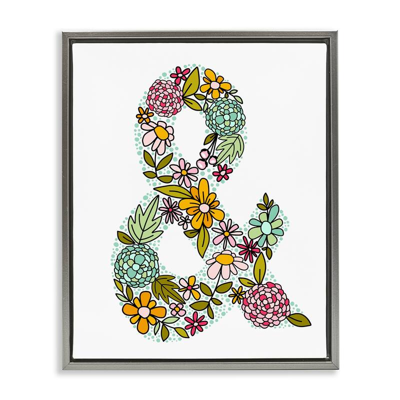 Stupell Hydrangea Florals Ampersand Framed Floater Canvas Wall Art Design By Mandy Ford Art + Illustration - 17 x 21 - Grey