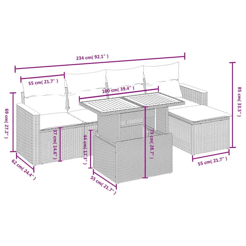 vidaXL Garden Sofa Set Black PE rattan Large Modular Garden Sofa Set - 21.7 x 39.4 x 28.7