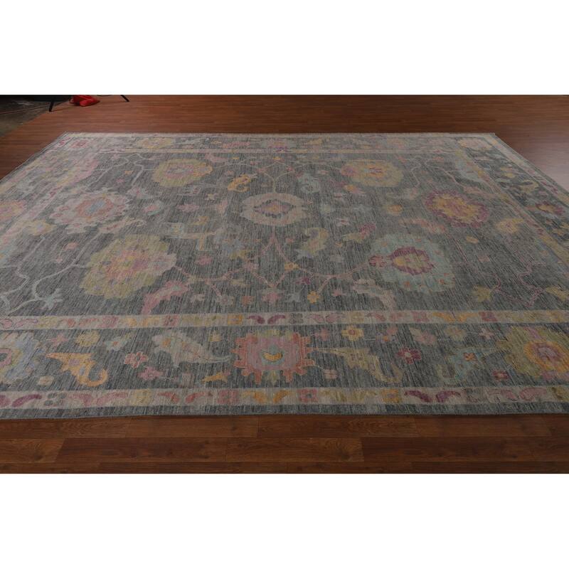 All-Over Gray Oushak Vegetable Dye Large Area Rug Handmade Wool Carpet - 10'1"x 13'8"
