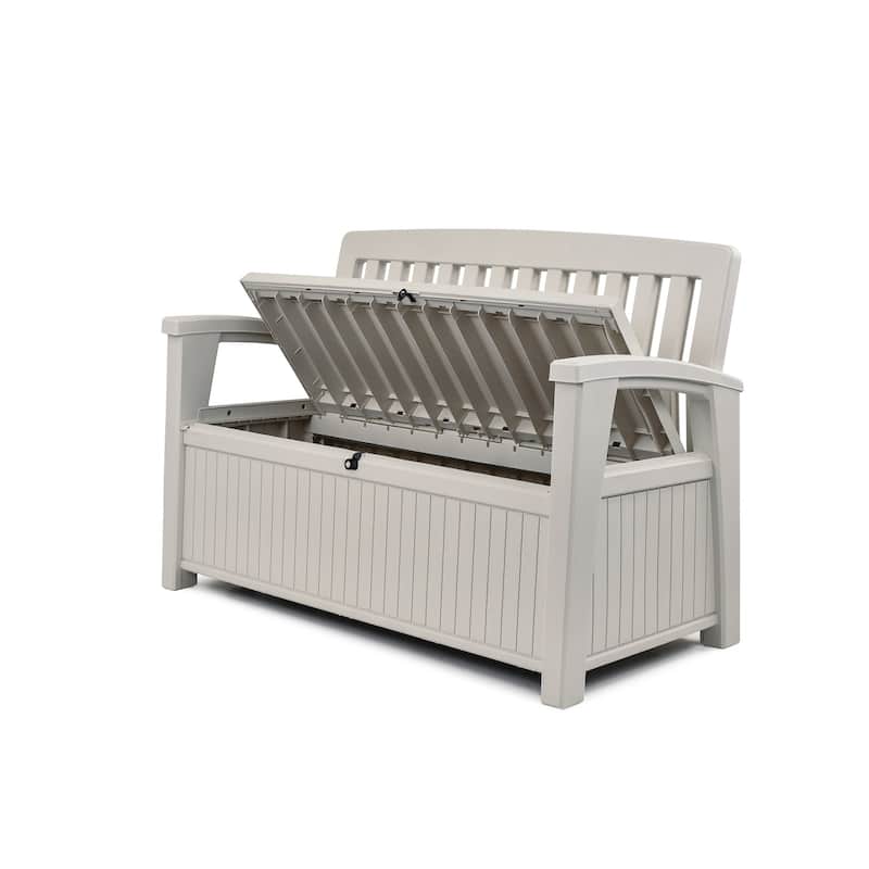 Keter 60 Gallon Durable Resin Elegant Outdoor Storage Deck Box and Bench Organizer With Spacious Seating