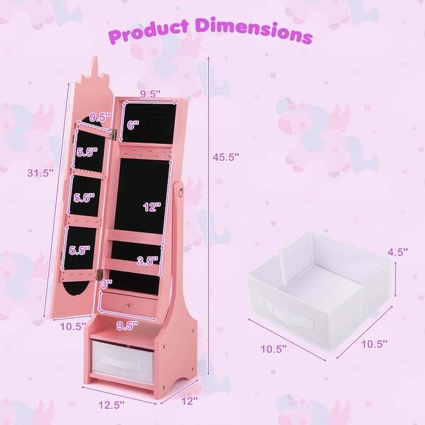 dimension image slide 1 of 3, Costway Kids Vanity Set Princess Makeup Dressing Table & Chair Set - See Details