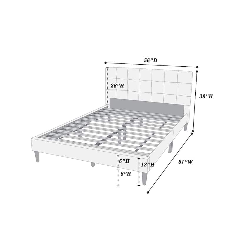Modern Grey Tufted Platform Bed with Upholstered Headboard, Full Size, Box Spring Not Required