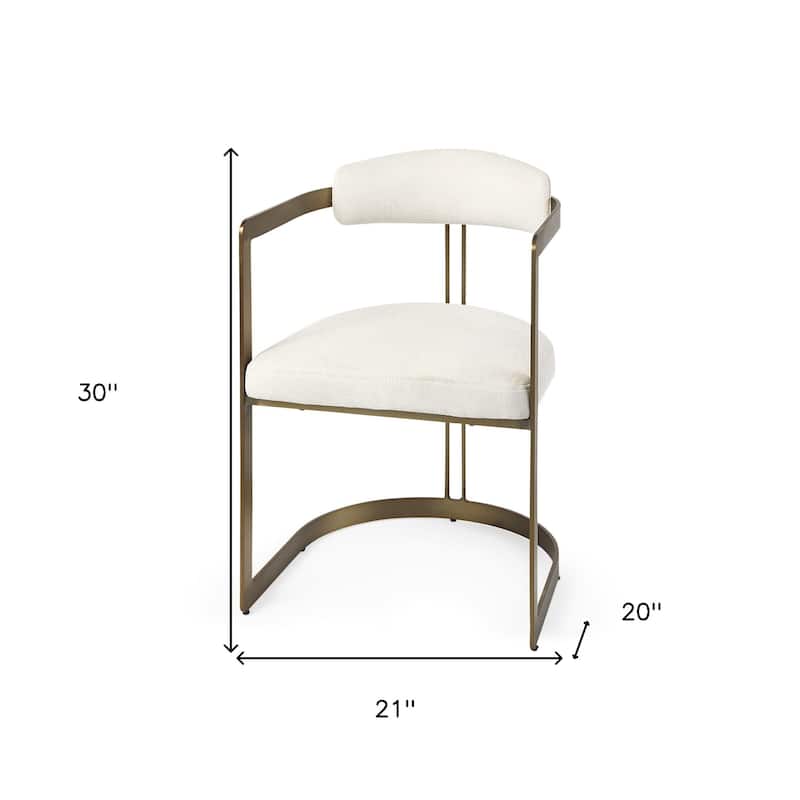 HomeRoots White And Gold Upholstered Dining Arm Chair - 21" W x 30" H x 20" D