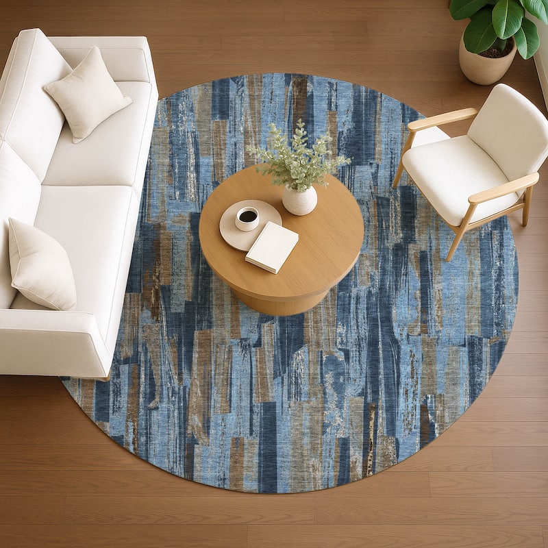 Machine Washable Indoor/ Outdoor Modern Stripes Chantille Rug