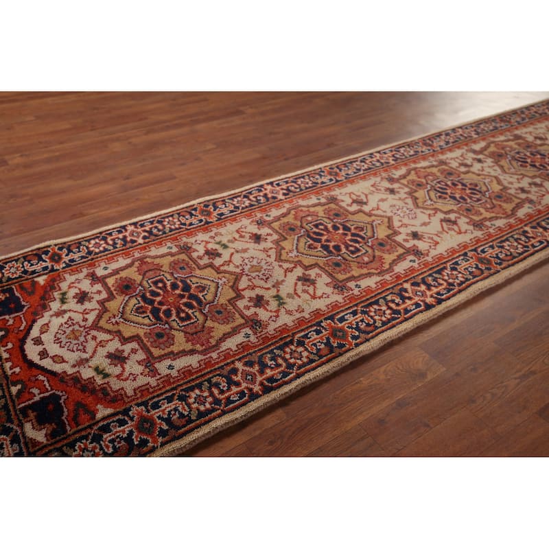 Geometric Heriz Serapi Oriental Runner Rug Hand-Knotted Wool Carpet - 2'8"x 9'11"