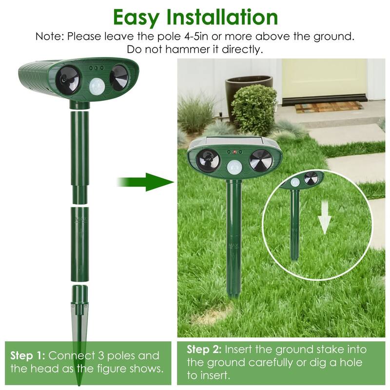 Solar Ultrasonic Animal Repeller PIR Motion Sensor Animal Repellent Chaser IPX4 Waterproof