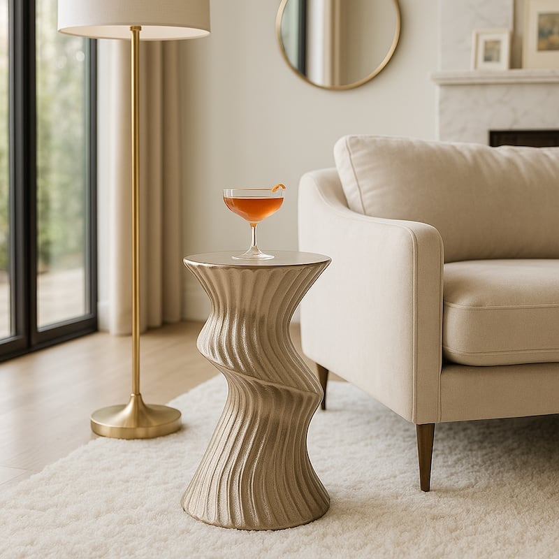 Marble Top Aluminum Side Table Round Sculptural Accent Modern