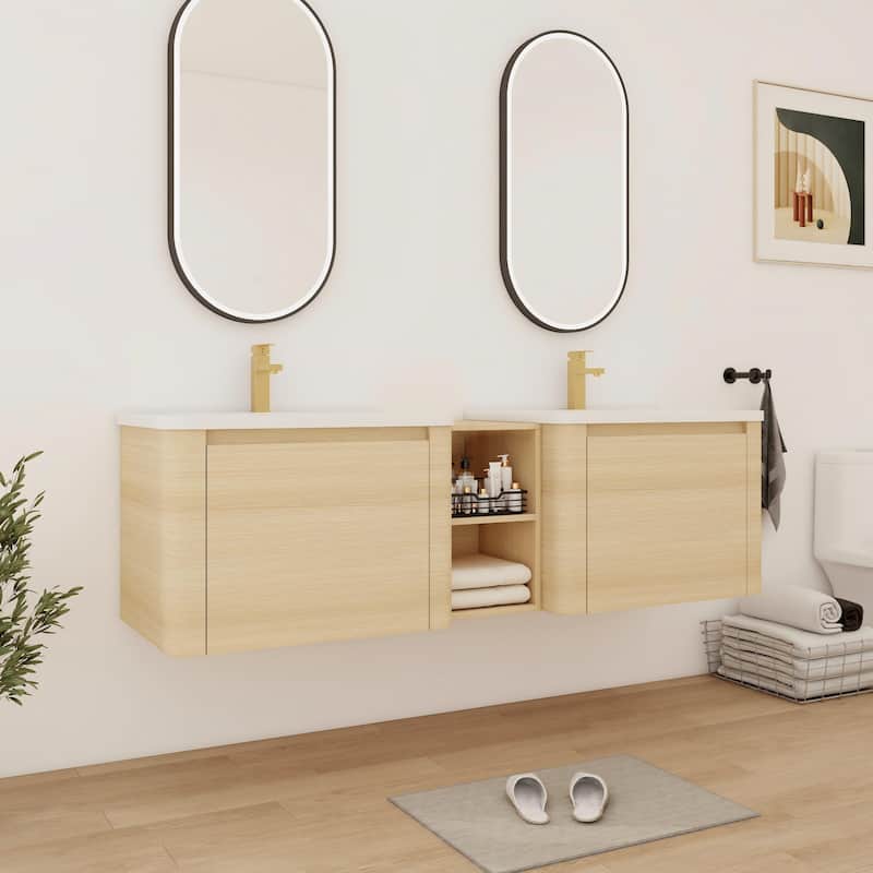 Bathroom Vanity With Sink In 24/28/36/40/60/68 Inch, Floating Bathroom Vanity With Soft Close Door