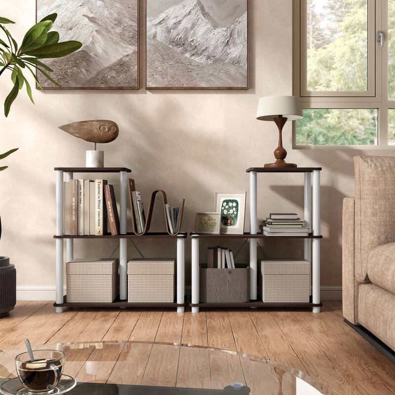 DH BASIC Modern Wood Shelving Unit with storage - Tier Shelves, Cube Ladder Shelf by Denhour