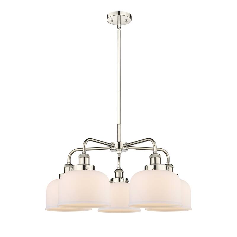 Innovations Lighting Bell - 5 Light 26" Stem Hung Chandelier - Polished Nickel/Matte White