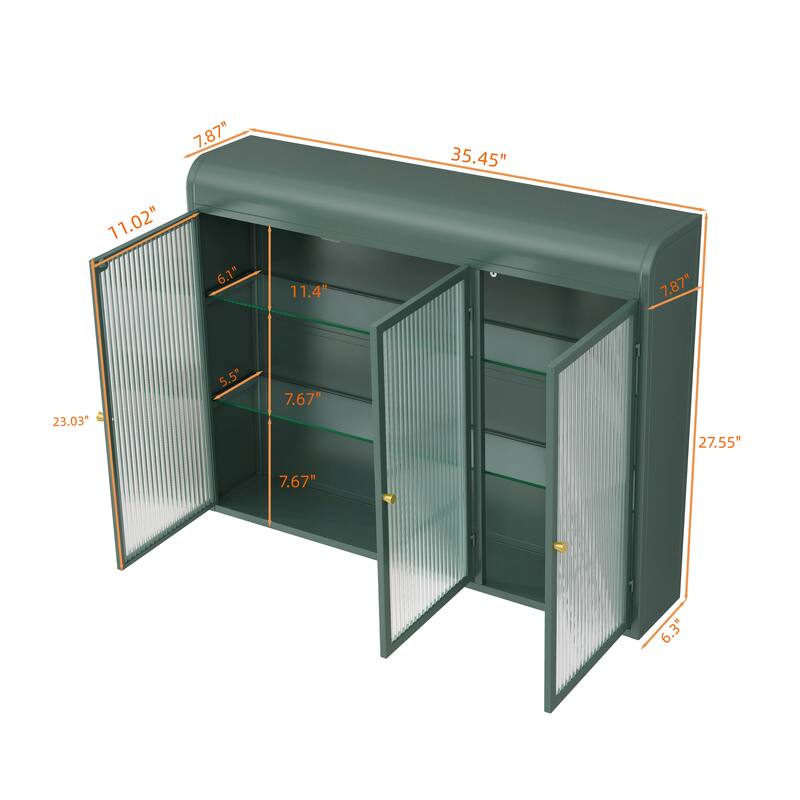3 Door Arched Wall Mounted Glass Cabinet