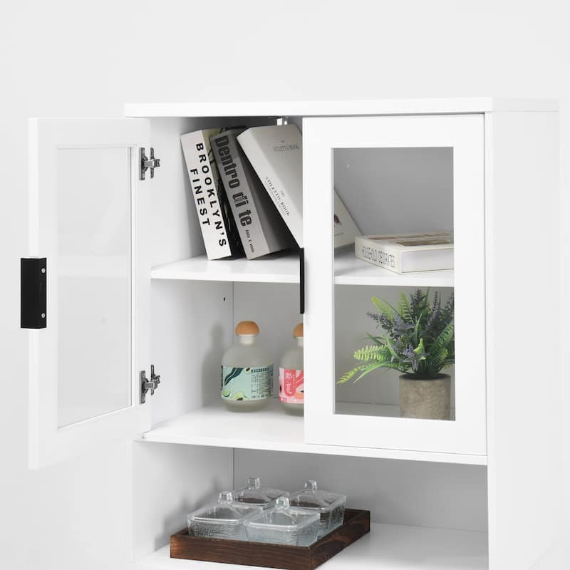 Tall Storage Show Cabinet with 2 Glass Display Door & 2 Doors