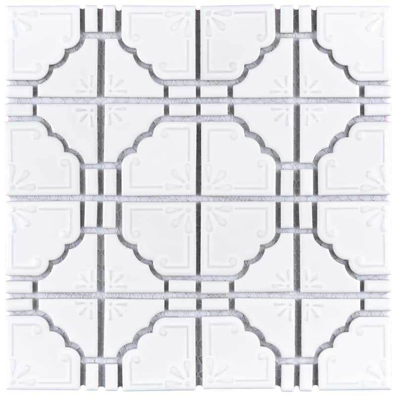 Merola Tile Hudson Moonbeam Glossy White 11-7/8" x 11-7/8" Porcelain Floor and Wall Tile
