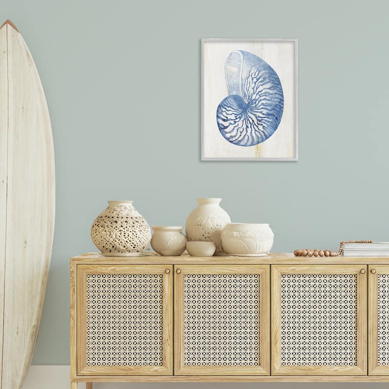 Stupell Blue Nautilus Shell Framed Giclee Art Design By Susan Arnot