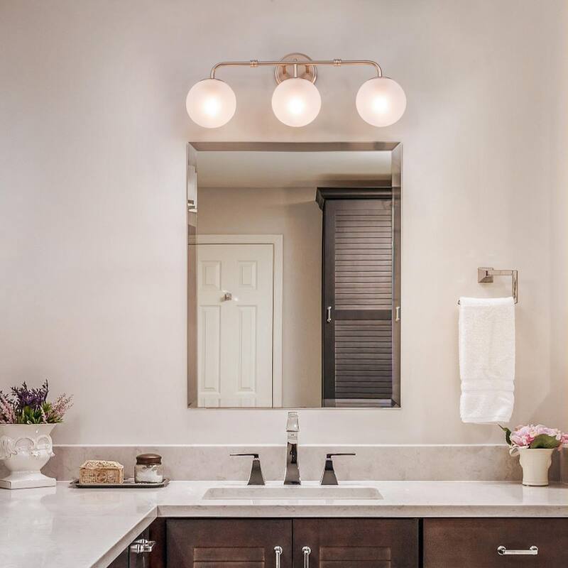Siya Modern 3-Light Frosted Glass Bathroom Vanity Lights Romantic Gold Statement Wall Sconces Dimmable