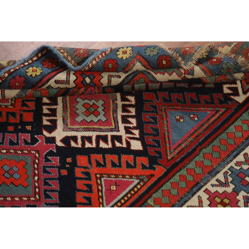 Hand Knotted Oriental 100% Wool Carpet Traditional Geometric Multi-Colored Kazak Runner Rug - 7' 6'' X 3' 4''