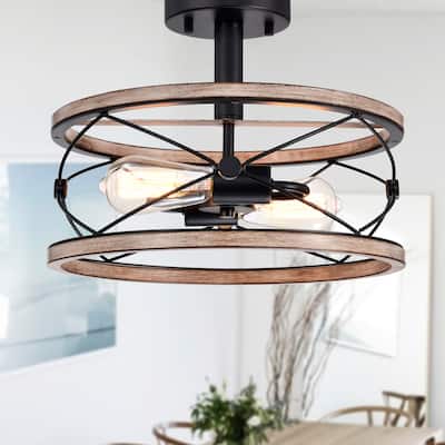 Vesta Semi Flush Mount Ceiling Light Matte Black with Wood Grain Finish 2-Light - N/A