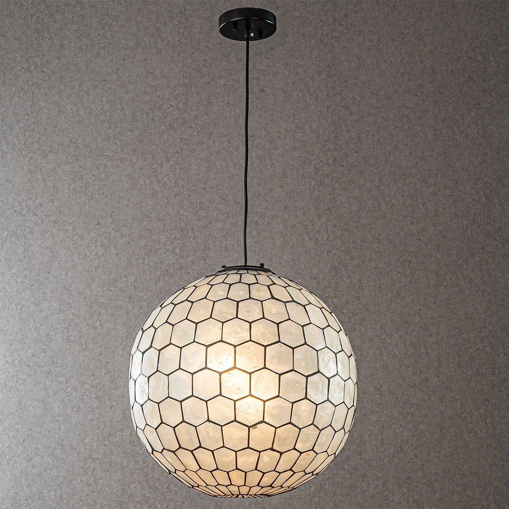 CraftHome 3-Light 18'' Matte Black Cosatal Natural Capiz Shell Globe Chandelier Glam For Living Room Dining Room - W18''