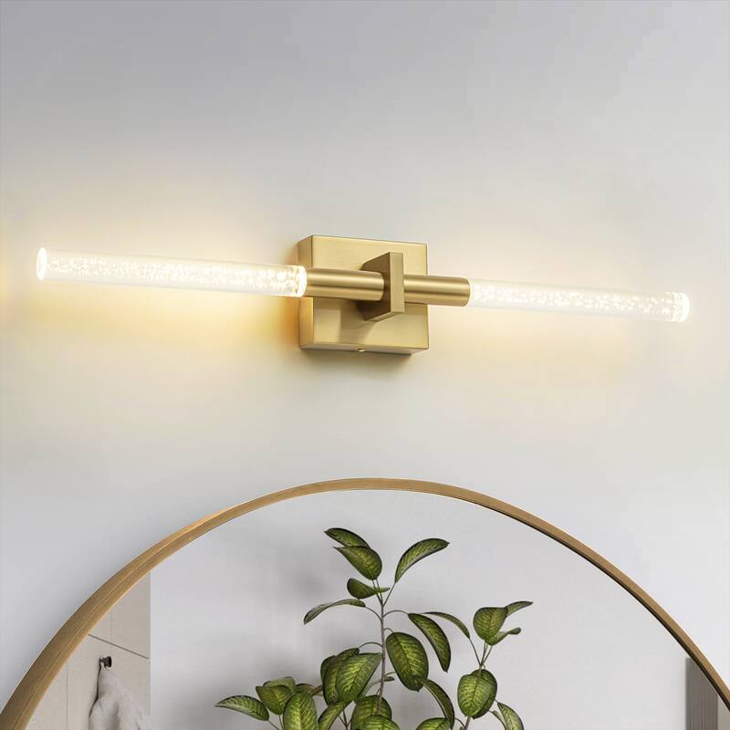 1-Light Modern Linear Black/Gold Integrated LED 3000K Warm Light Bathroom Vanity Light Bar - 4.3 in. W x 27.5 in. H x 3.7 in. D