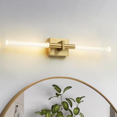 1-Light Modern Linear Black/Gold Integrated LED 3000K Warm Light Bathroom Vanity Light Bar - 4.3 in. W x 27.5 in. H x 3.7 in. D