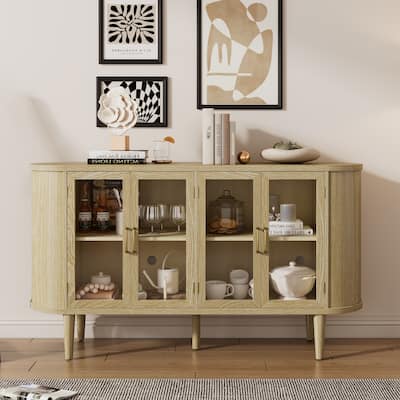 Farmhouse Sideboard Cabinet with Glass Doors & Adjustable Shelves