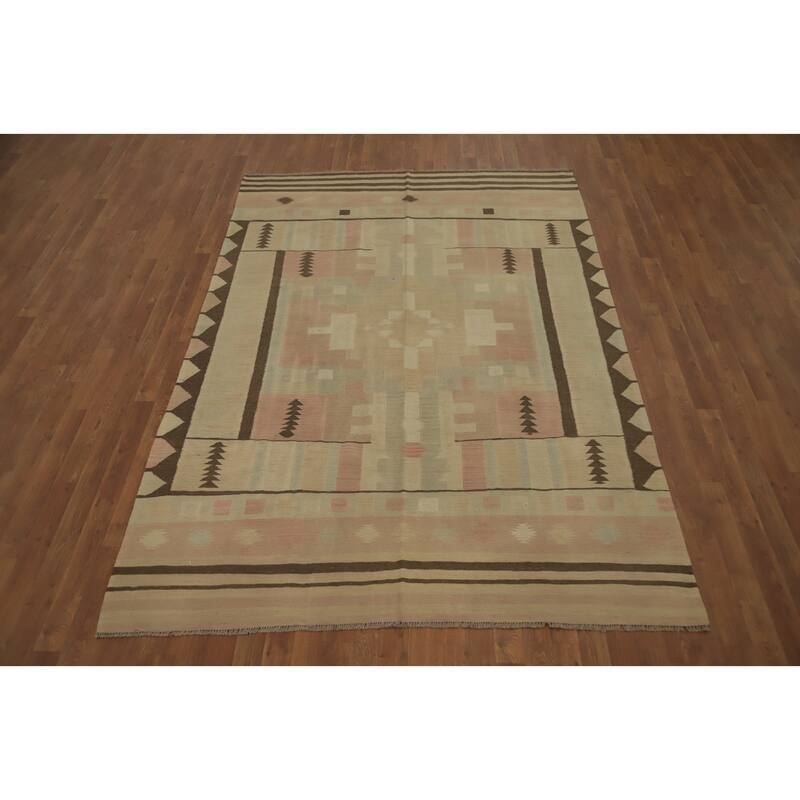 Hand Woven Oriental 100% Wool Carpet Southwestern Tribal Multi-Colored Kilim Area Rug - 8' 10'' X 6' 0''