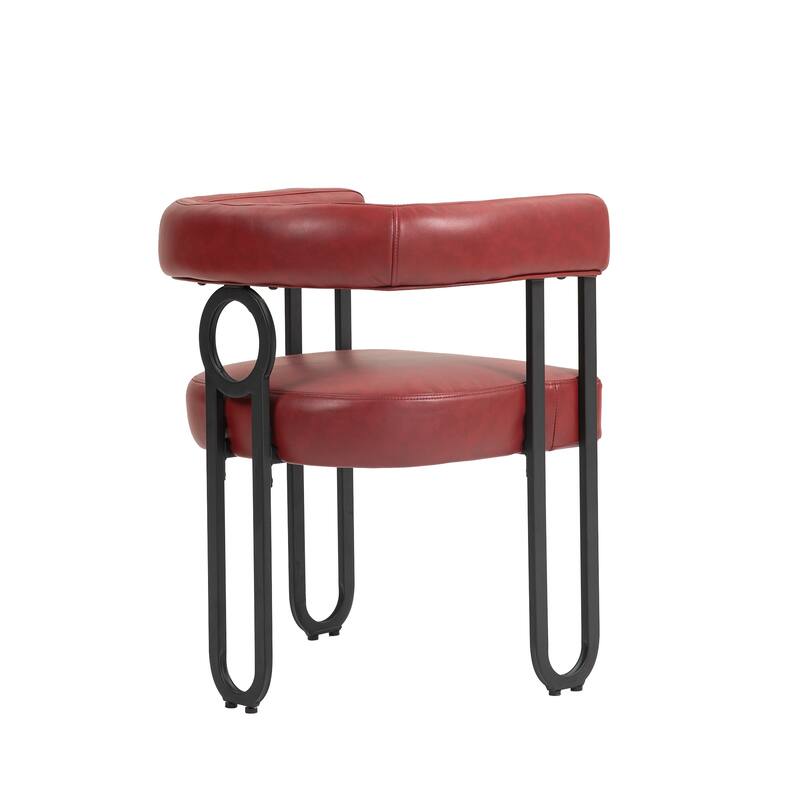 Wine Red PU Upholstered Accent Chair Dining Chair Barrel Side Chairs Kitchen Armchair for Living Room Dressing Room Set of 4