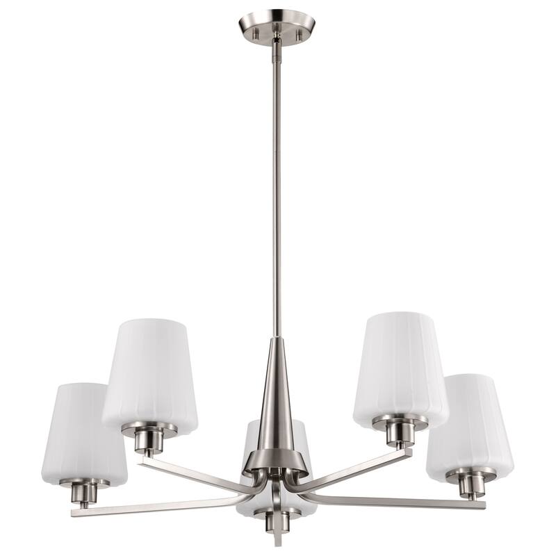 Lune 5 Light Chandelier Brushed Nickel Finish Etched White Glass - Brushed Nickel - Brushed Nickel