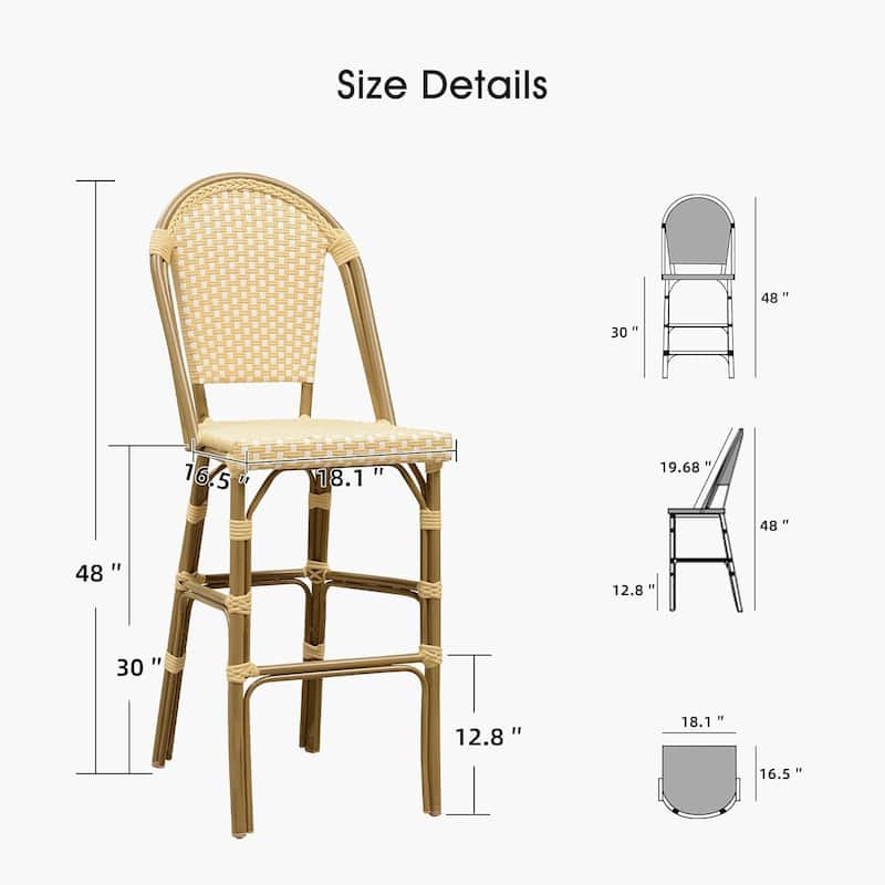 PURPLE LEAF White Print Finish Patio Bar Chairs with Back Rattan Bar Chairs French Bistro Set for Kitchen Outdoor Counter Stool