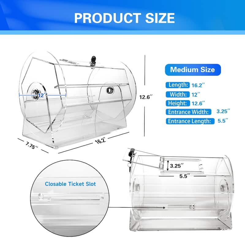 GSE™ Medium Acrylic Raffle Drum, Raffle Ticket Spinning Cage for Tickets, Raffle Balls, Holds 5,000 Tickets - White