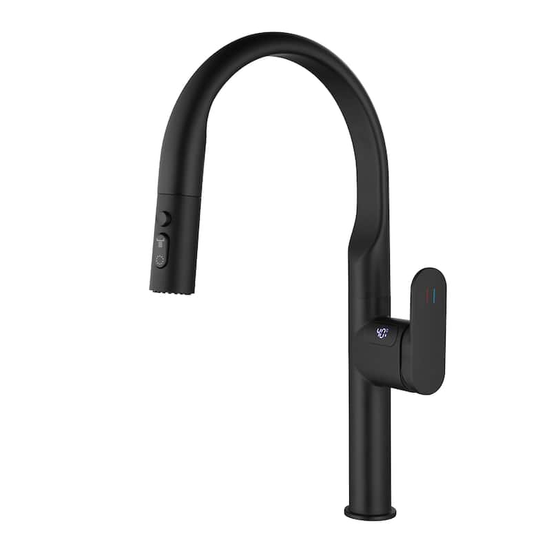Kitchen Sink Faucet with Pull Down Sprayer, 18.46"H Commercial Kitchen Faucet for Sink, Solid Brass Digital Display