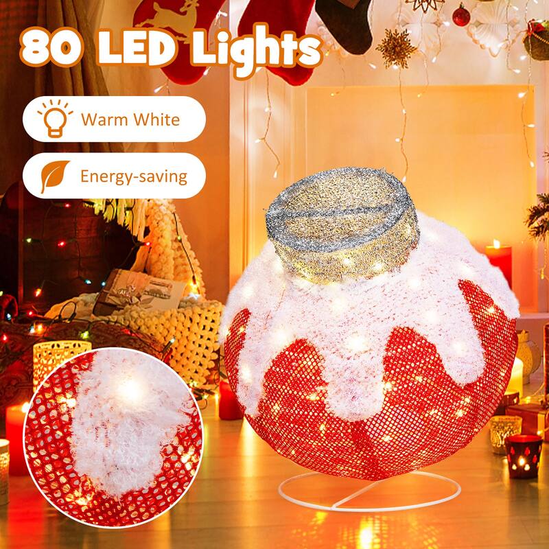 Gymax Outdoor Christmas Lantern Pop-Up Lighted Festive Ball w/ 80 LED - Multi - See Details